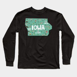 Iowa State USA Illustrated Map Long Sleeve T-Shirt